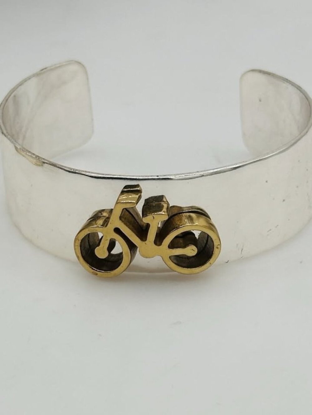 Rustic Cuff Golden Ride Silver Gold Bicycle Wide Cuff Bracelet